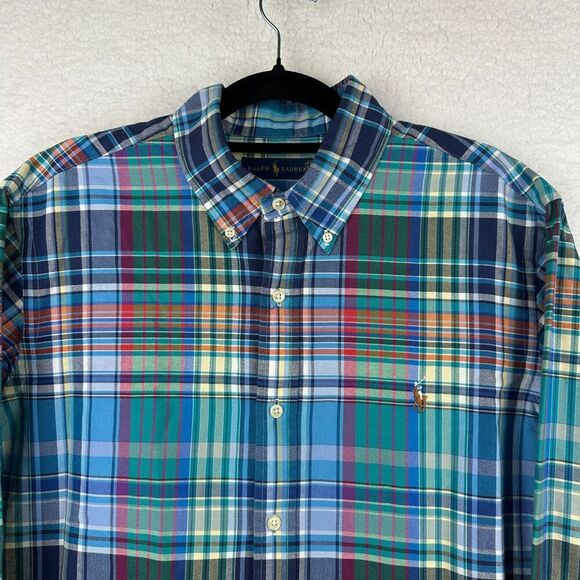 Ralph Lauren Check Oxford Button Down Shirt Mens XL Plaid Colorful 100% Cotton - Picture 8 of 11